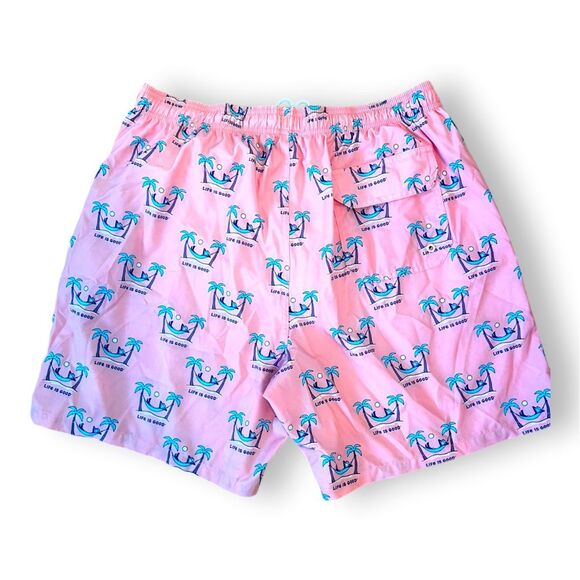 Life Is Good Mens Swim Trunks Board Shorts Drawstring Palm Tree Print Coral XL - Picture 2 of 8
